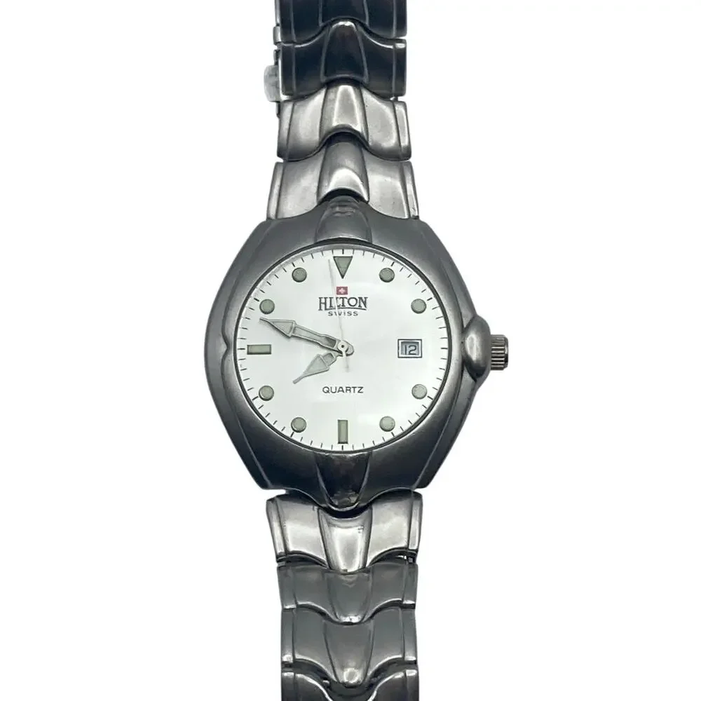 Swiss Watch Hilton Men's 39mm - Stainless Steel - New Battery - Date -Wrist 7